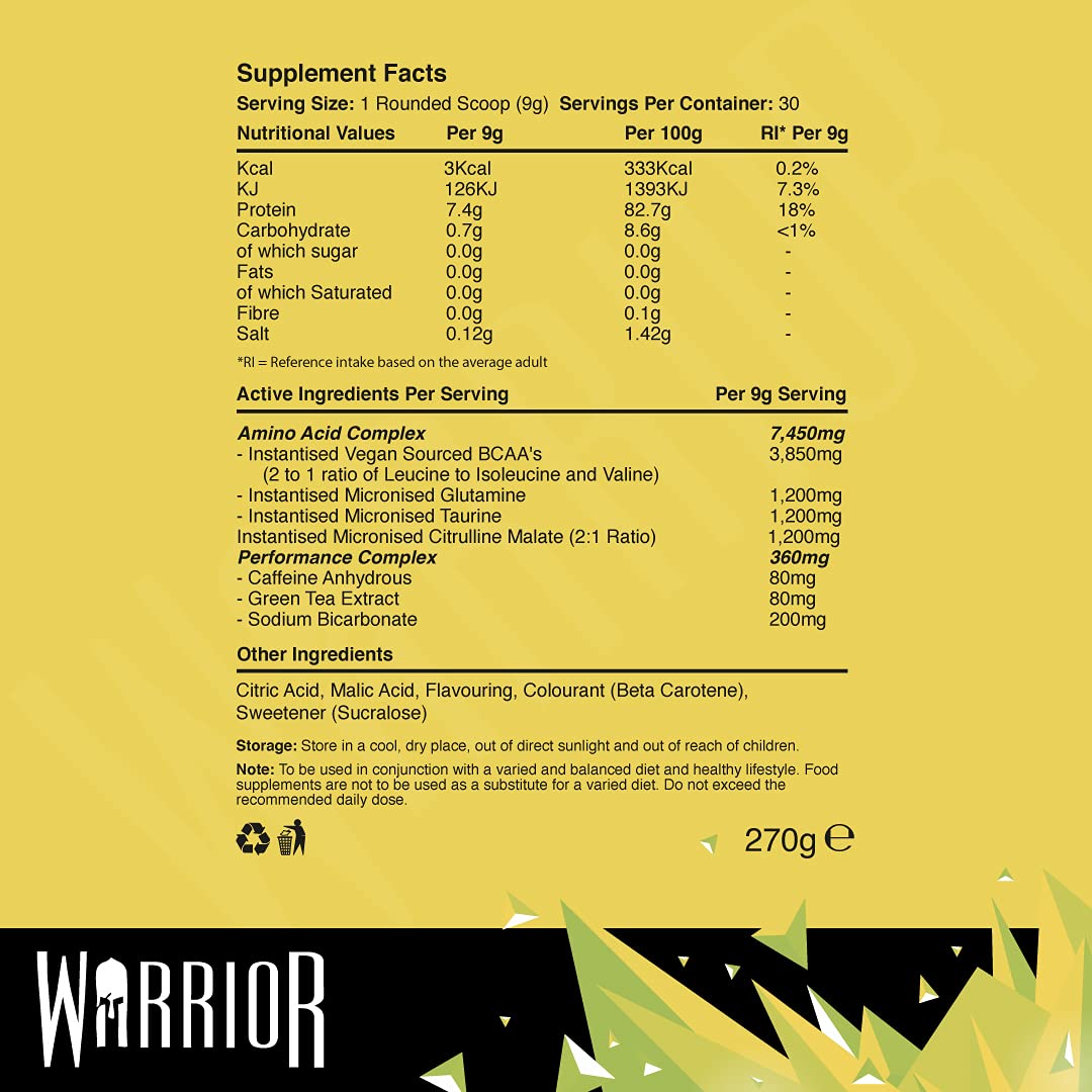 Warrior, Amino Blast - 270g - Branch Chain Amino Acid Powder (BCAA) - Helps Build Lean Muscle and Speed Up Recovery, Pineapple Chunk
