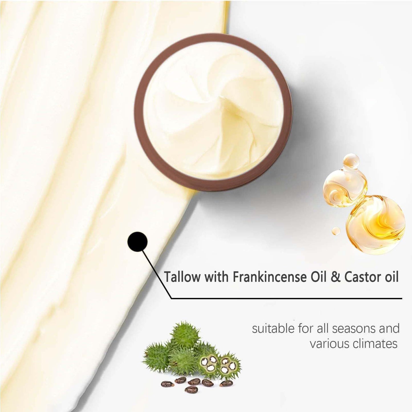 Yongst Grass-Fed Beef Tallow Moisturizer with Frankincense & Castor Oil – Nourishing Skin & Face Balm Enriched with Manuka Honey for Deep Hydration, Ideal for Face & Body Care