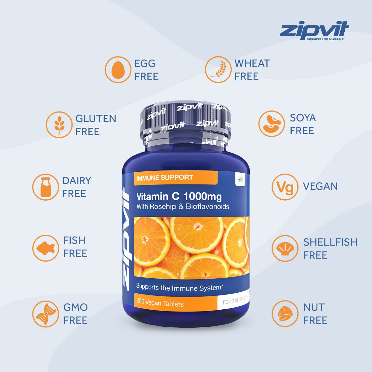 Vitamin C 1000mg with Bioflavonoids, 200 Vegan Tablets. Supports The Immune System. Contributes to a Reduction in Tiredness and Fatigue.