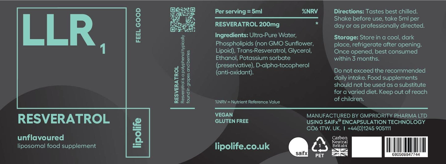 Lipolife LLR1 - liposomal Resveratrol - 240ml lipolife - Advanced Nutrient delivery
