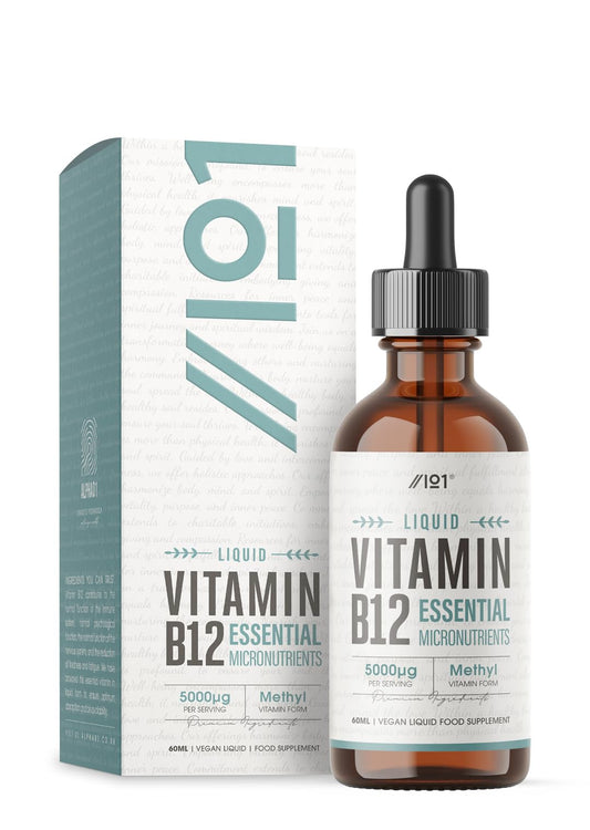 ALPHA01 Vitamin B12 Liquid Drops 5000mcg - 60ml (2 Months Supply) - High Strength Methylcobalamin Supplement - Vegan & Vegetarian Friendly - by Alpha01