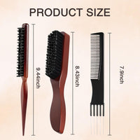 DOOCECIY 3 Pcs Slick Back Hair Brush Set, Smoothing Bristle Brush for Sleek Thick Curly Long Hair Beard
