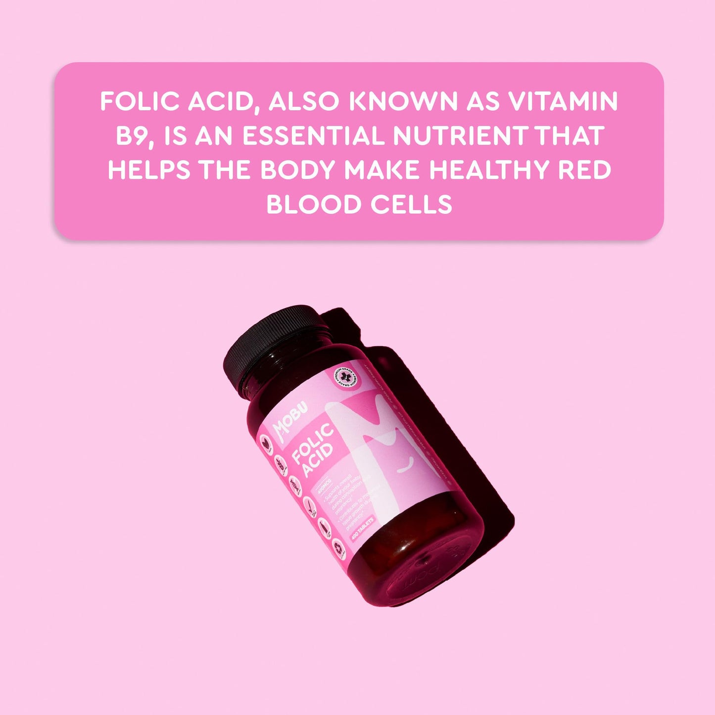 Folic Acid 400mcg - 400 Vegan Vitamin B9 Tablets - Pregnancy Support - Normal Function of Immune System & Tiredness and Fatigue Support - UK Made - MOBU
