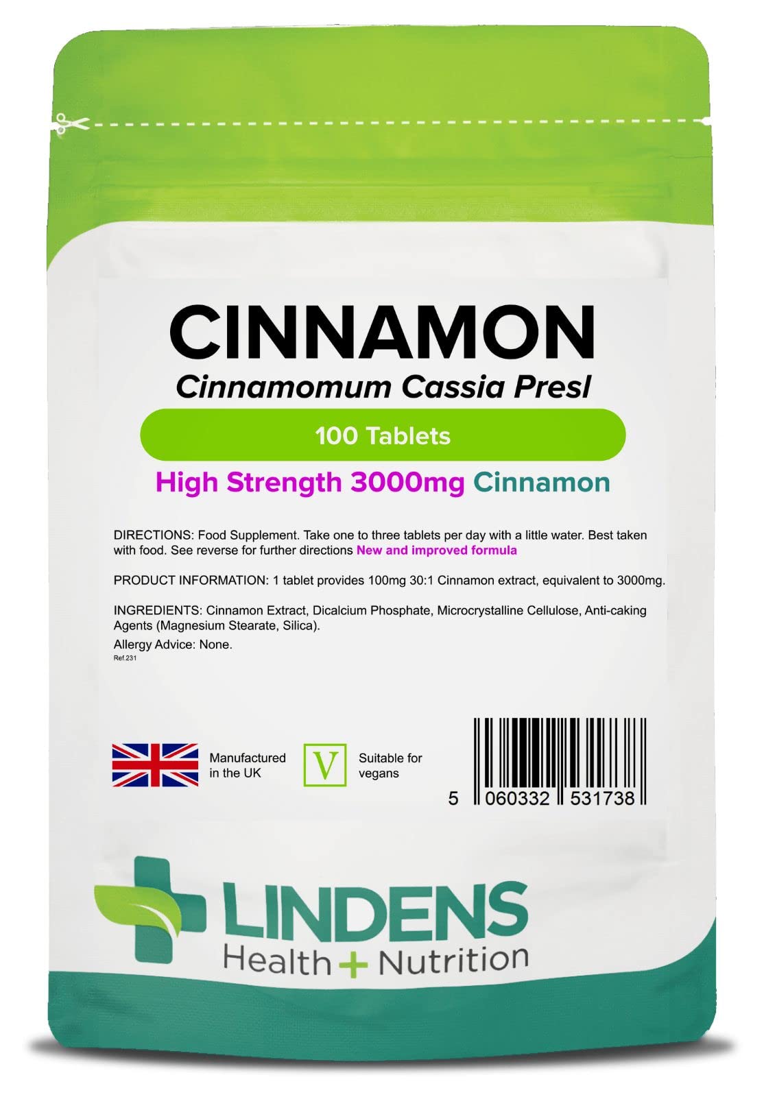 Lindens Cinnamon Tablets; 2000mg Triple Pack 300 Tablets (Cinnamon bark Extract)