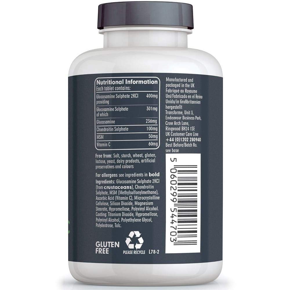 Glucosamine Chondroitin MSM Vitamin C Tablets, High Strength Complex, 365 Tablets Up to 1 Year Supply, Easy to Swallow, Gluten Free, by Transforme
