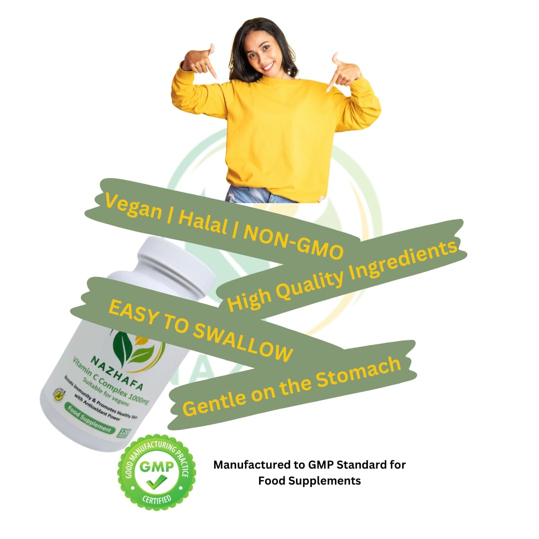 Vitamin C 1000mg - High Strength, Halal & Vegan Capsules | Enhanced with Rosehip & Acerola | Immune Support, Collagen Boost & Antioxidant Protection | Nazhafa