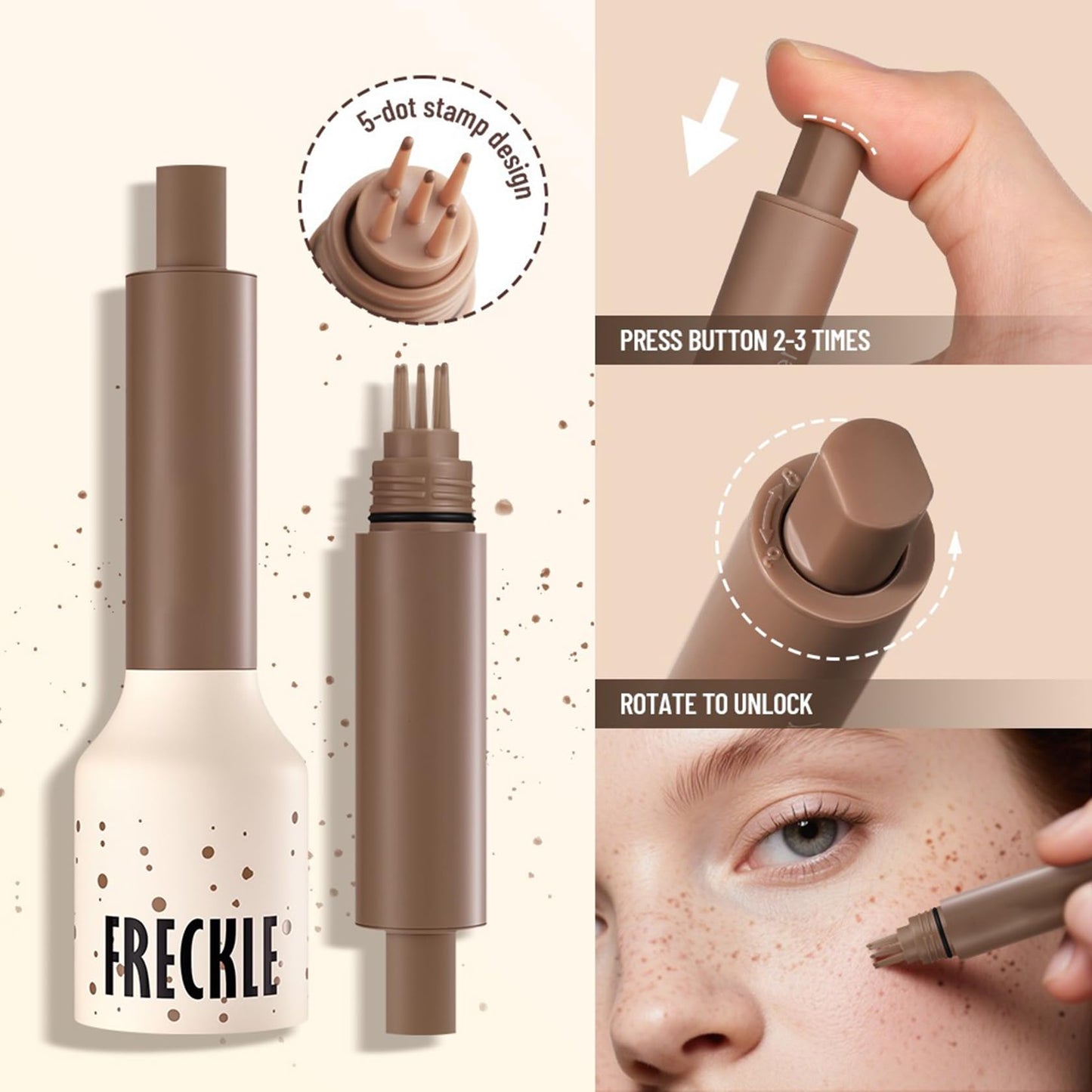 Generic Five-Point Freckle Stamp & Pen – Waterproof, Quick-Drying Faux Freckle & Tattoo Pen for Natural Sun-Kissed Look – Safe for All Skin Types(Ash Chestnut)