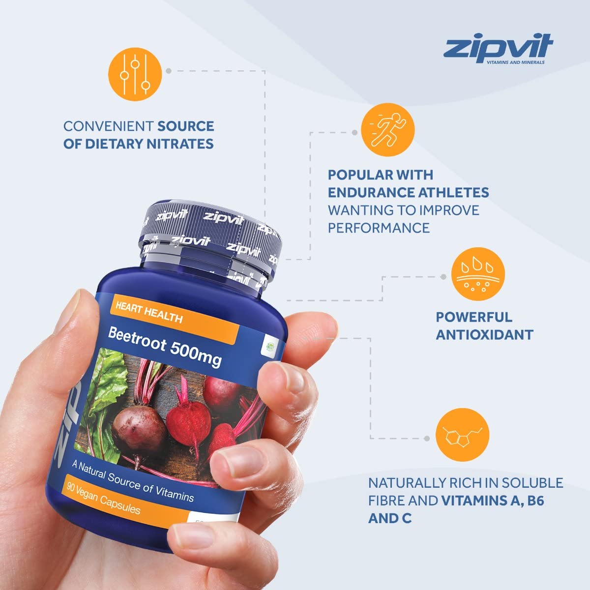 Zipvit Beetroot Extract Capsules 500mg, 90 Vegan Capsules, Naturally Rich in Vitamin A, B6, and C