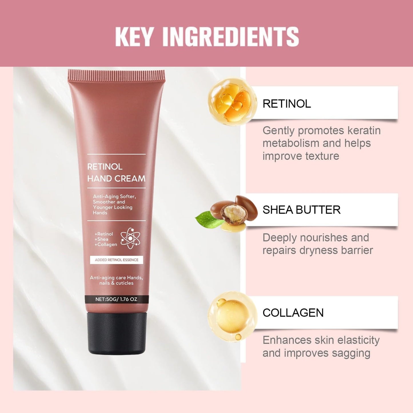 AHVKNU Retinol Hand Cream,Retinol Anti-Aging Hand Lotion,Retinol Moisturizer with Shea Butter & Collagen for Smooth, Youthful Looking Hands, Nails & Cuticles.Relief Intense Moisture Hand Cream for Women Men