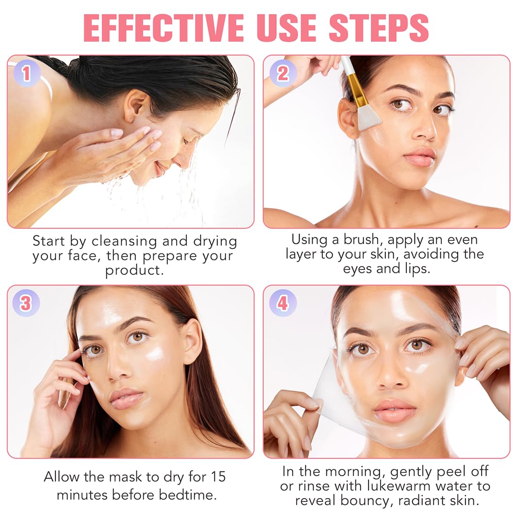 LEHYUKT Collagen Night Repair Mask, Night Wrap Mask + Cleansing Brush, Peel Off Face Masks, For Dry and Dehydrated Skin - Deep Moisturizing Treatment, Reduces Wrinkles and Dullness, Improves Skin Elasticity