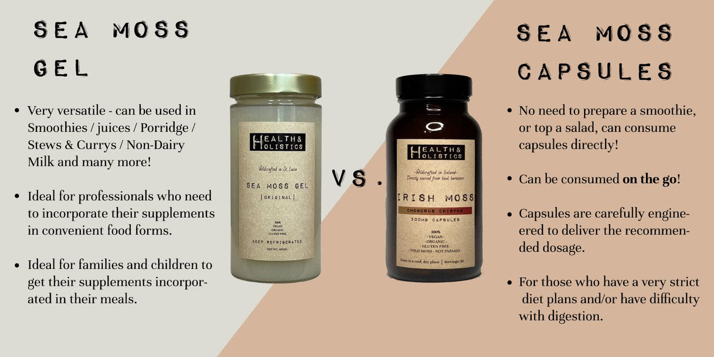 Sea Moss Capsules (St. Lucia - 60 caps) Organic | Wild Crafted | Non GMO | 92 Minerals - Containing Essential Vitamins and Minerals