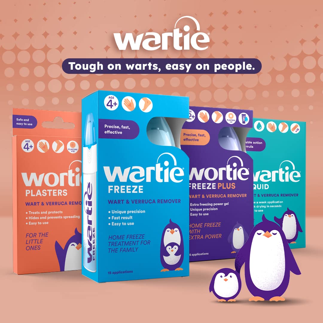 Wartie Freeze Wart and Verruca Remover, Safe For Adults and Children Aged 4+, Fast Acting Wart and Verruca Treatment For Hands and Feet, Contains 15 Applications, White, 50 ml (Pack of 1)
