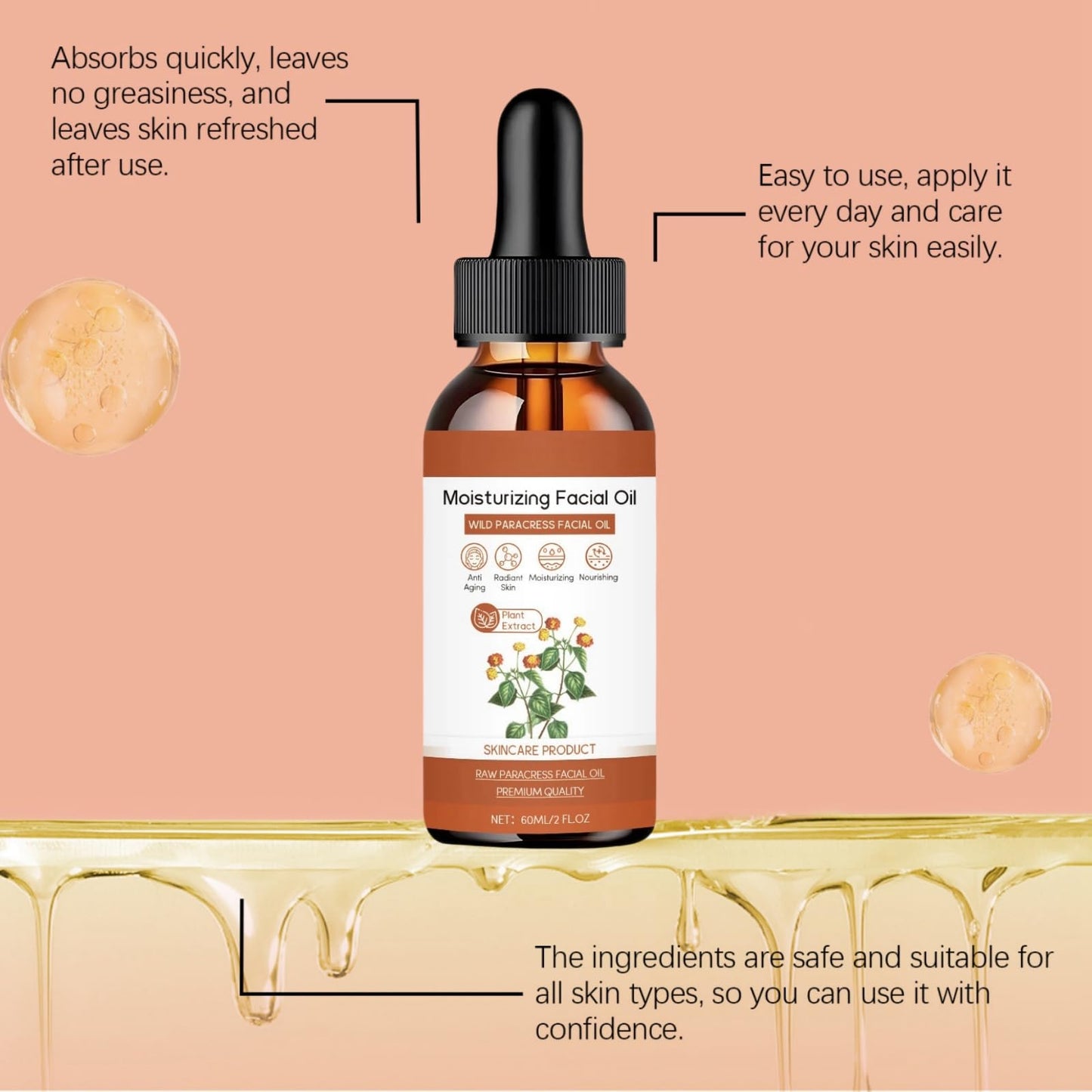 SingHao 100% Pure Organic Para/cress Facial Oil,Paracress Facial Oil Se/rum,Anti-Aging Moisturizing Essential O/il,Paracress Anti-Wrinkle Ser/um,Natural Para/cress Extract O/il for Women,Anti Aging Serum