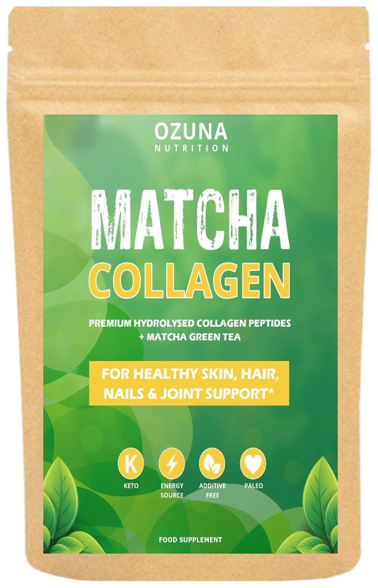 OZUNA NUTRITION Matcha Collagen Powder with L-Theanine & Natural Caffeine | Gluten & Dairy Free | Matcha Green Tea with Collagen Peptides, 200g