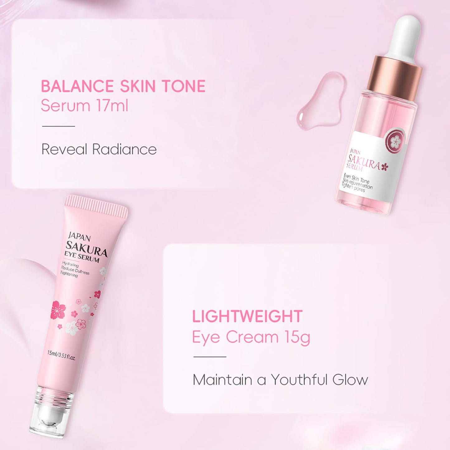 Maggikey Sakura Skincare Set For Women. Inspired By Japan, It Has Serum, Cleanser, Eye Cream, Cream, Plus Face And Lip Masks For Skin Tending