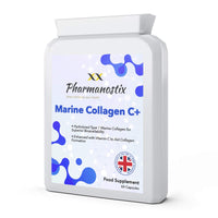 Pharmanostix Marine Collagen C+ Supplement - Naticol® 1200 mg Marine Collagen - 60 High Strength Collagen Capsules for Women & Men - Premium Type 1 Hydrolysed Collagen with Vitamin C - for Skin Bones Joints