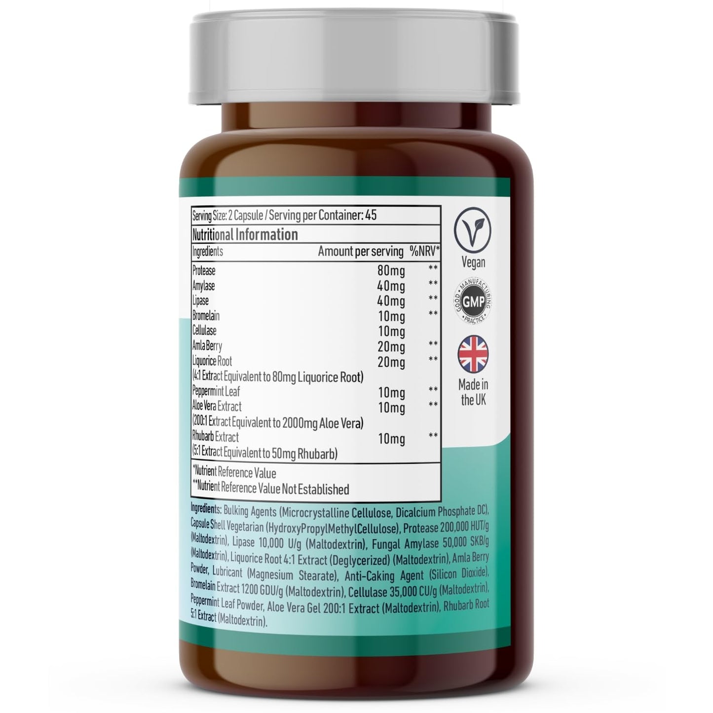 Vedic Digestive Enzymes with Gut Calming Herbs | 5 Enzymes + 5 Herbs- Protease, Amylase, Lipase, Peppermint, Aloe, Rhubarb & More | Gut Health, Digestion Aid, Bloating, Intolerances | UK Made, Vegan