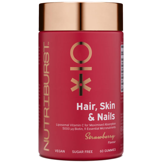 Nutriburst - Hair Skin and Nails Gummies - Biotin Zinc Vitamin E for Thicker Hair & Stronger Nails - Sugar Free Supplements - 60 Gummies 1 Month Supply - Suitable for Vegetarians & Vegans