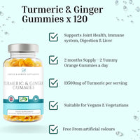 Forever & Always Supplements Turmeric Gummies & Ginger - 120 x Orange Flavoured High Strength 13500mg of Turmeric Curcumin Per Serving, 2 Months Supply Daily Gummy for Adults & Suitable for Vegans