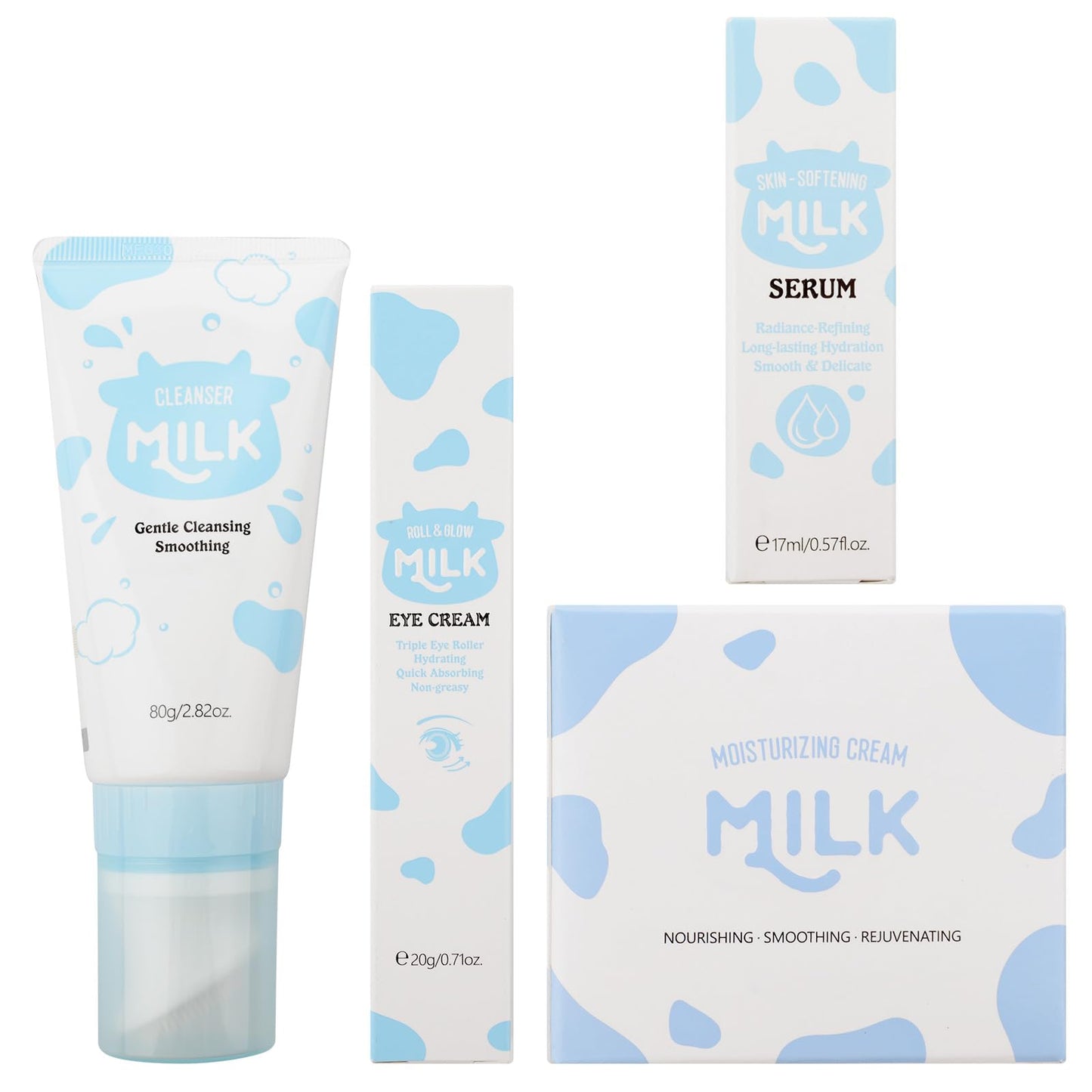 Milk Skin Care Sets & Kits For Teen Girls, 4PCS Skin Care Routine Set With Cleanser, Serum, Eye Cream, Cream For Women, Shrink Pores & Moisturizing, Face Skincare Kit Travel Size For Fine Lines, Acne.