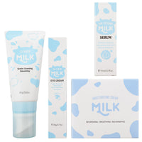Milk Skin Care Sets & Kits For Teen Girls, 4PCS Skin Care Routine Set With Cleanser, Serum, Eye Cream, Cream For Women, Shrink Pores & Moisturizing, Face Skincare Kit Travel Size For Fine Lines, Acne.