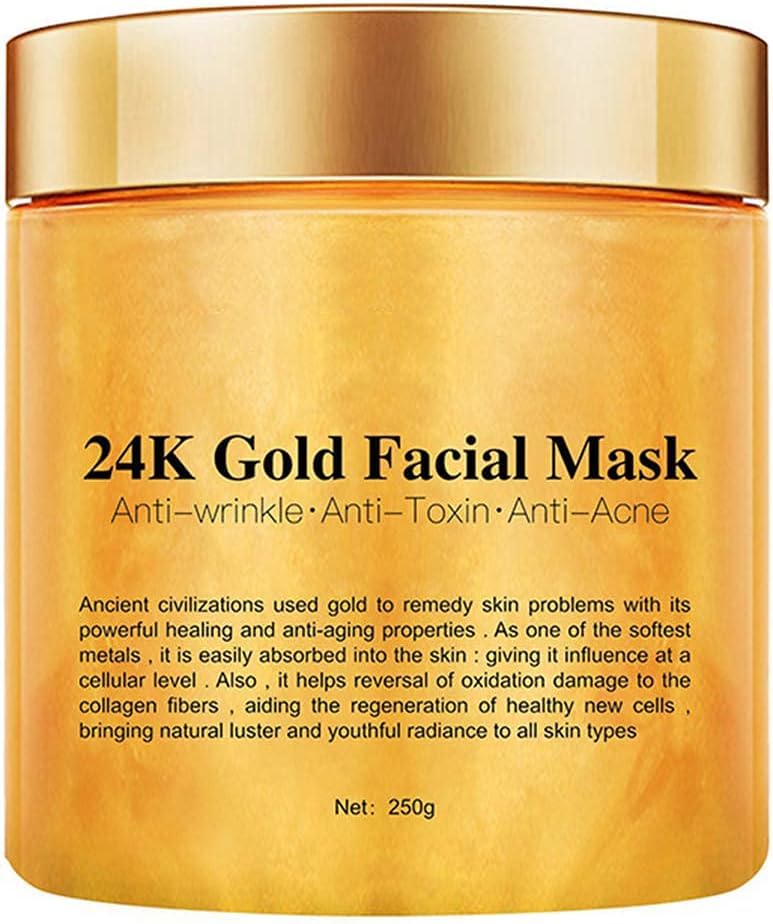 Chenkxin 24K Gold Facial Mask, Gold Peel Off Mask, Rejuvenating Collagen Face Mask For Flawless Skin, Reduces Fine Lines & Wrinkles, Clears Acne, Minimizes Pores, Moisturizes & Firms Up Your Skin, 250g
