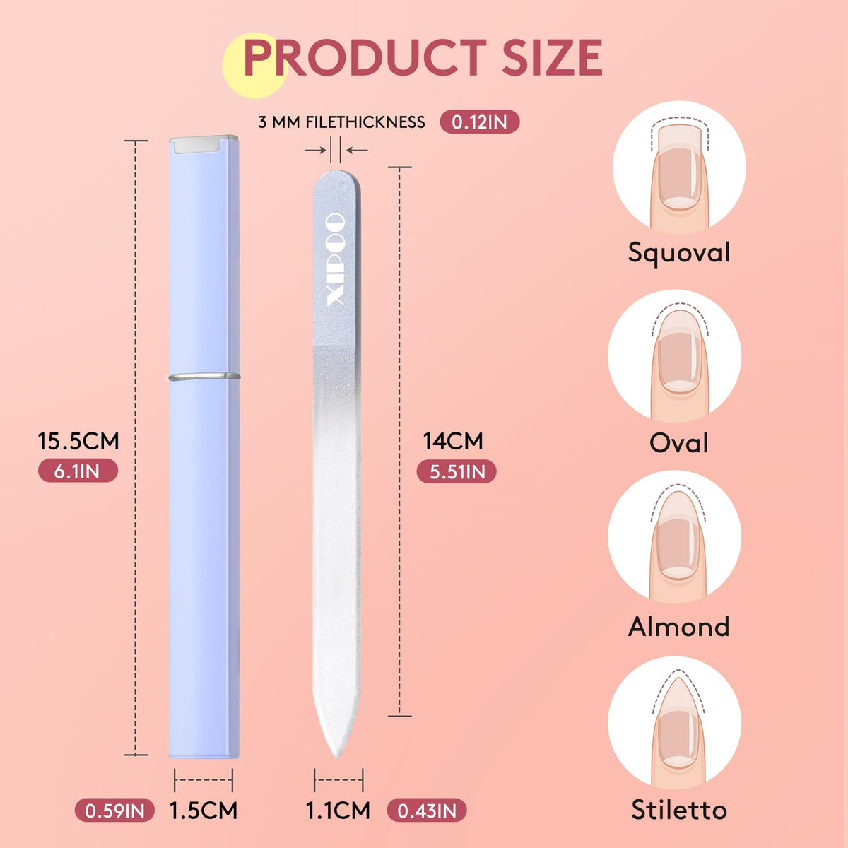 XIPOO Nail File Glass Nail File 3 Pack Premium Glass Nail File with Case Crystal Nail File Professional Salon Manicure Tool for Natural Nails Stocking Fillers for Women and Girls
