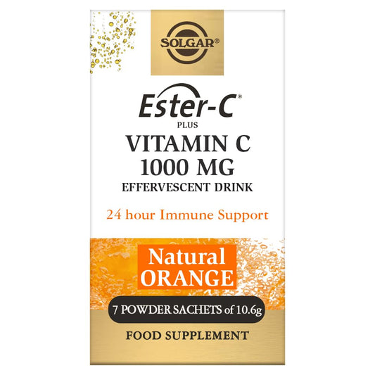 Solgar® Ester-C® Plus Effervescent - 7 x Sachets - Recharge Body and Mind - with B-Vitamins, Zinc and Magnesium - Immunity Support