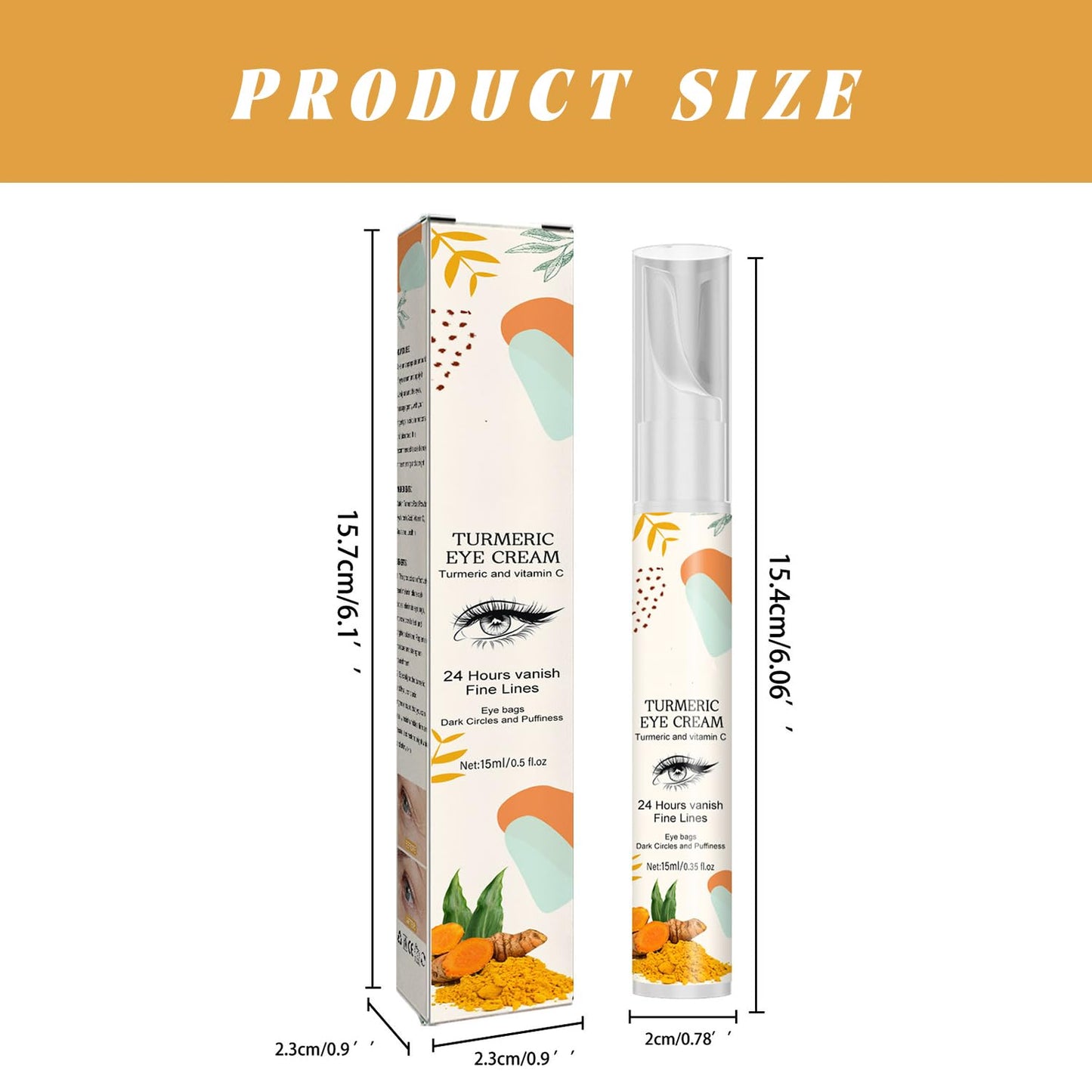 Generic Turmeric Eye Cream, Turmeric Under Eye Balm for Dark Circles, Puffiness Corrector, Brightening Eye Formula, Aging Support Cream, For Tired Eyes, Dull Skin Tone, Fine Texture Lines, Firm Feel