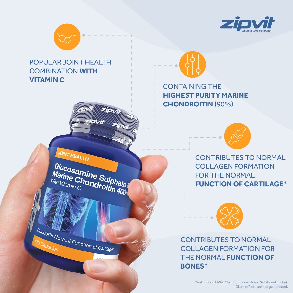 Glucosamine and Chondroitin high Strength, 120 Capsules. Maintains Normal Joint Cartilage. Glucosamine and Chondroitin Capsules with Vitamin C Joint Care Supplement. UK Supplier.