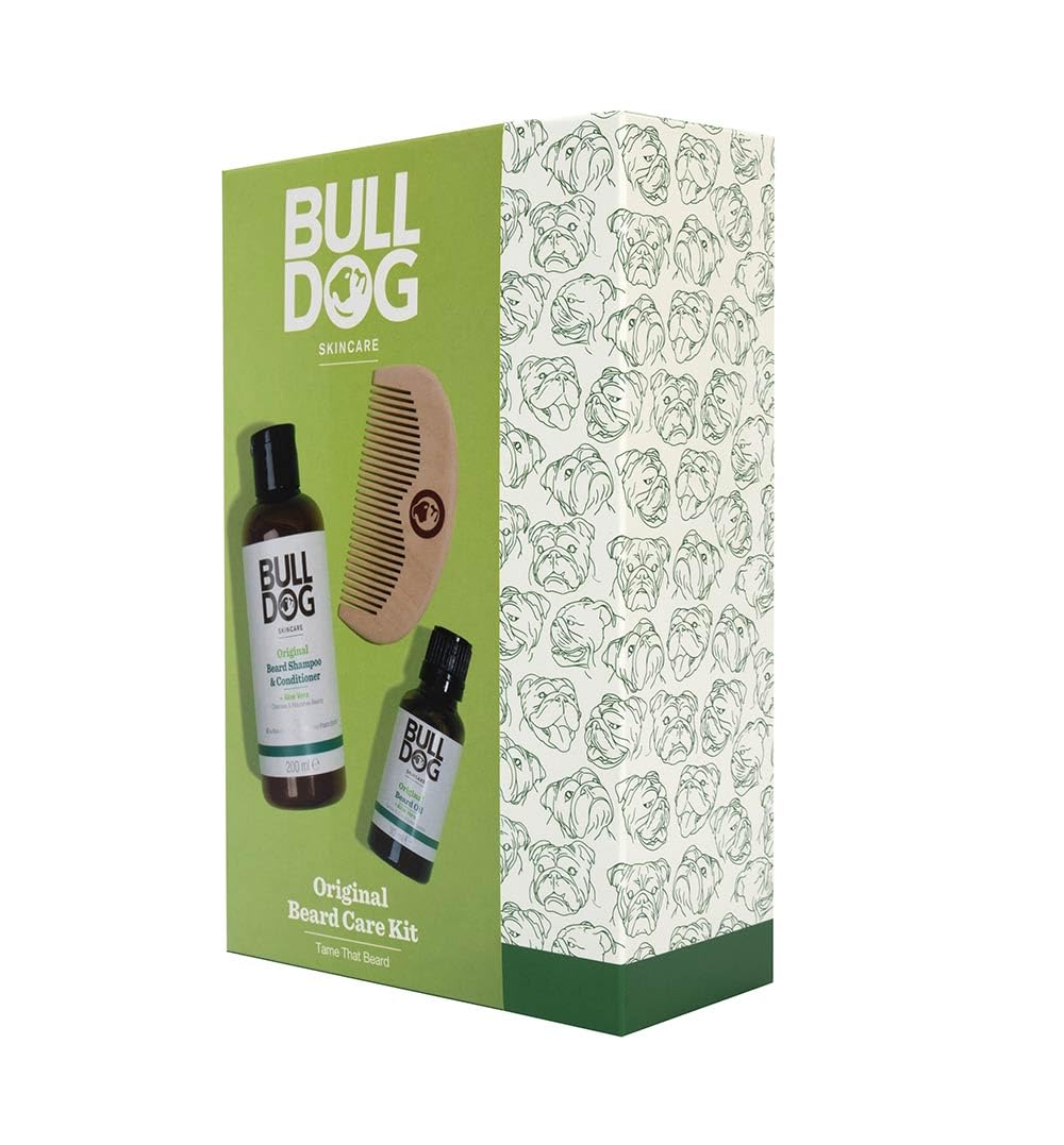 BULLDOG SKINCARE - Original Beard Care Giftset for Men | Beard Shampoo & Conditioner, Beard Oil and Comb