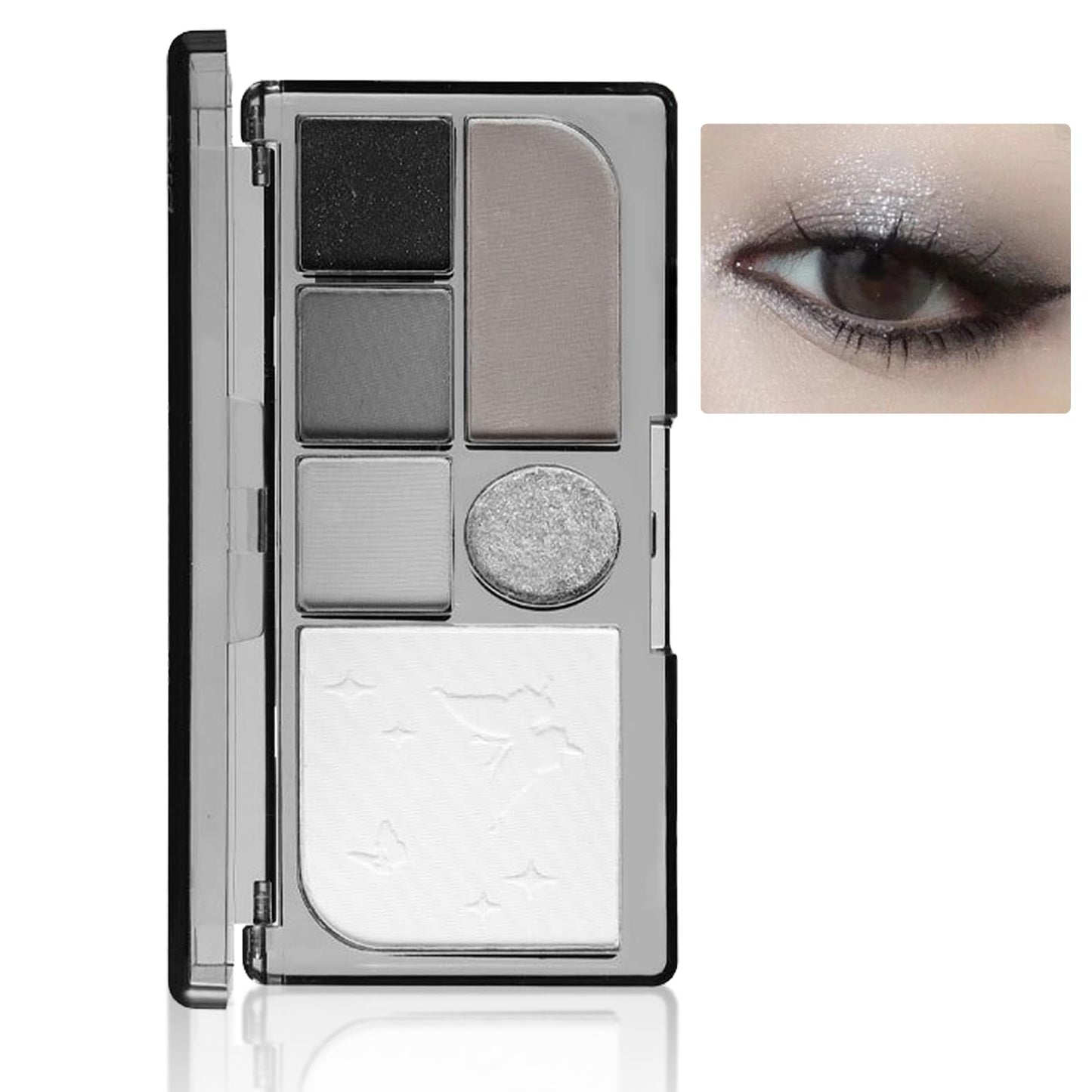 GEEWHILE Eyeshadow Palettes, Black Smoky Eye Shadow Pallets For Women, Highly Pigmented 6 Colors Black Silver Gray White Eyeshadow, Shimmer & Matte Long Lasting Eyeshadow Makeup Kits