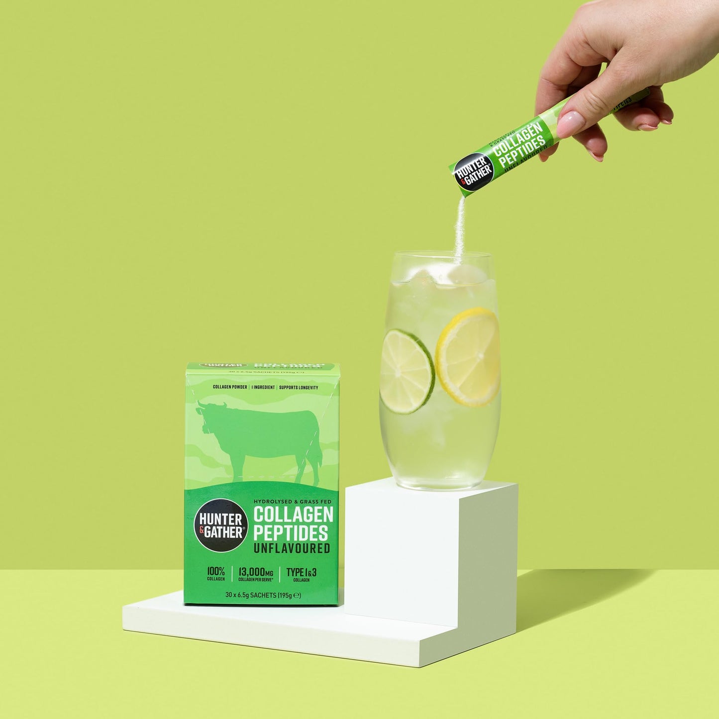 Hunter & Gather Bovine Collagen Powder 30 x 6.5g Sachets | Pure Unflavoured Premium Hydrolysed Bovine Collagen Peptides Powder for Hair Skin Nails Muscles | Collagen Supplements for Women and Men