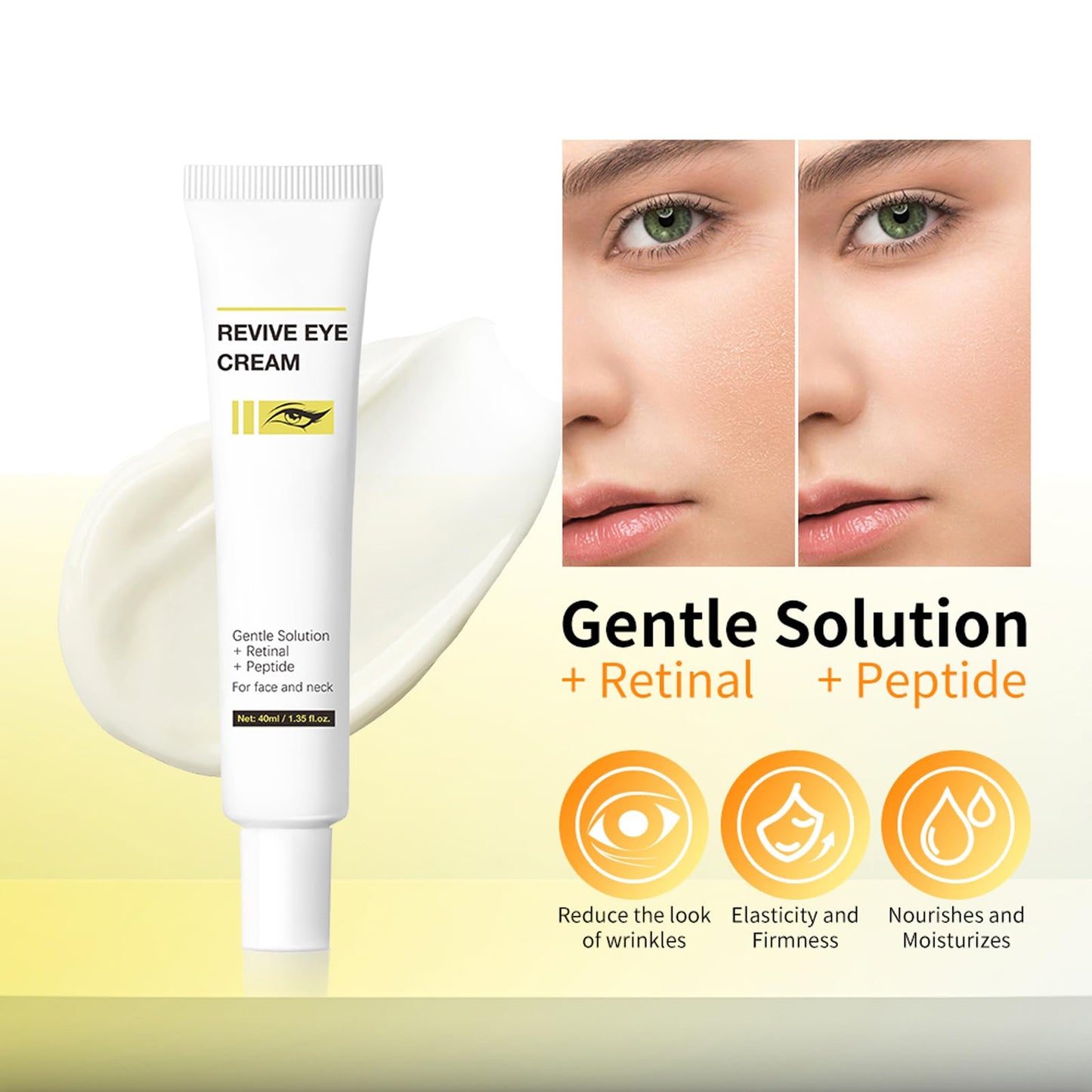 Revive Eye Cream for Face and Neck, Retinol Eyes Cream with Niacinamide & Coffea Arabica, Retinol Revive Eye Cream for Wrinkles, Reduces Wrinkles, Nourishing and Moisturizing, 40ML