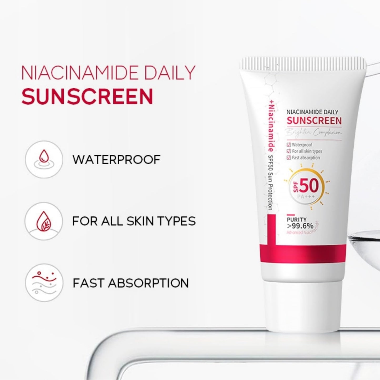 Niacinamide Sun Screen SPF 50,Soothing Sun Cream SPF 50,Anti-Ageing Sun Protection,Suncream Factor 50 for Face and Body,Hydrating Sun Lotion for Light&Smooth,Ultra Light UV Protetion,Waterproof