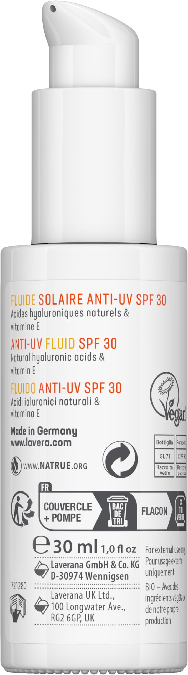 lavera Anti-UV Fluid SPF 30 - protects against UV rays - mineral protection - against sun-induced skin ageing - vegan - natural cosmetics - 30 ml