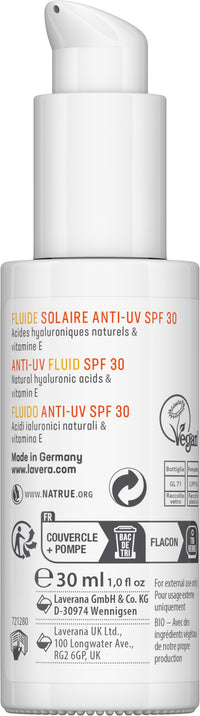 lavera Anti-UV Fluid SPF 30 - protects against UV rays - mineral protection - against sun-induced skin ageing - vegan - natural cosmetics - 30 ml