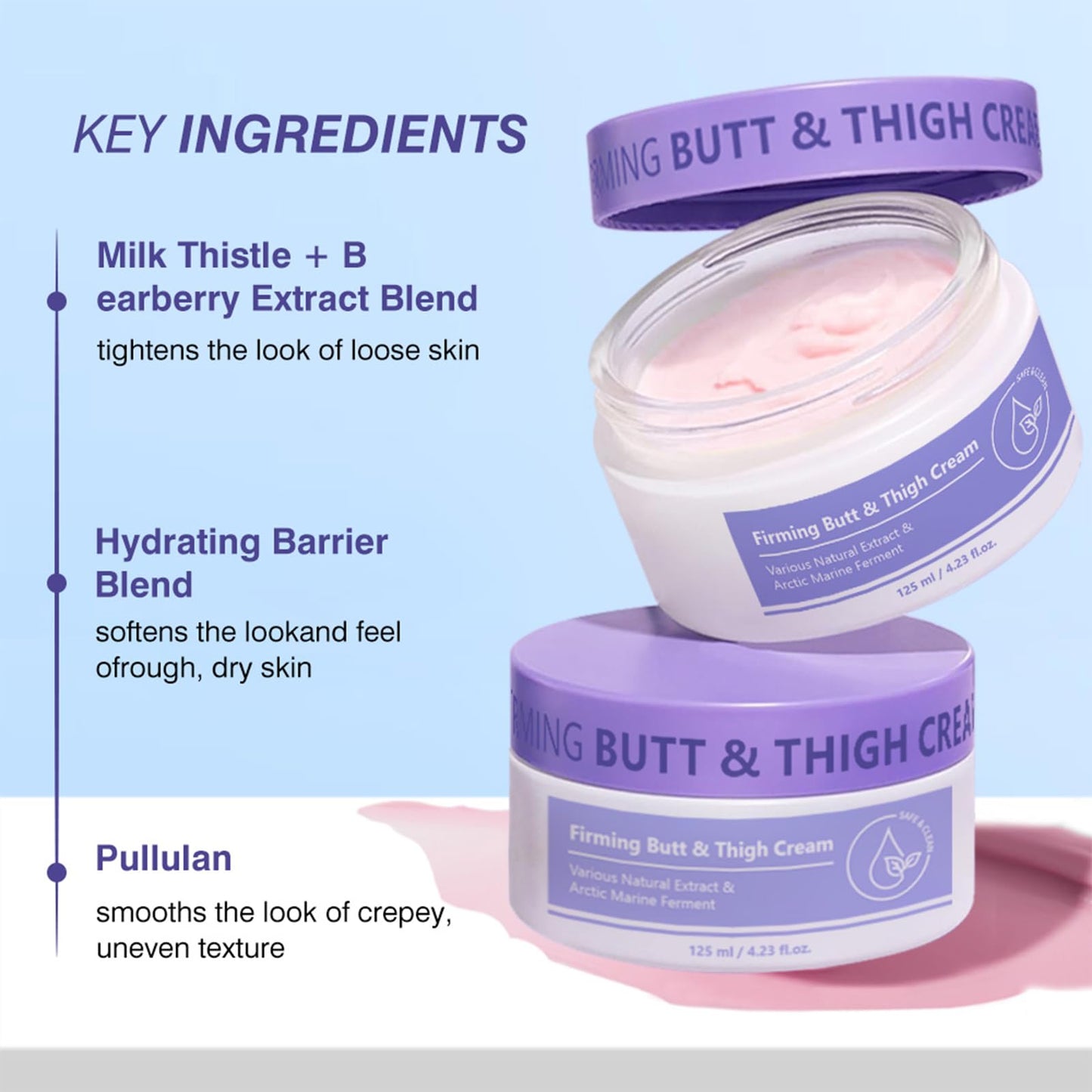 Firming Butt & Thigh Cream, Skin Tightening Cream Body Lotion For Crepey Skin – Smooths The Look Of Dimpled Texture, Fades The Look Of Stretch Marks – Smooth, Sculpted Glutes, Hydrating Toning