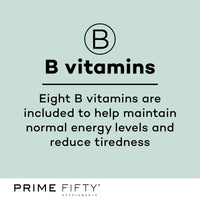 Prime Fifty Fighting Fatigue Supplement – 28 Day Supply – Energy Tablet with Vitamin B12, Magnesium & Iron for Over 50s – Co-Enzyme & C, D & B Vitamin Tablets for Tiredness & Fatigue