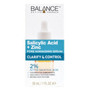 Balance Active Formula Salicylic Acid and Zinc Pore Minimising Serum - Lightweight, Oil-Free, Reduces Blemishes, Pores & Blackheads, Clarifies Skin, 2% Salicylic Acid, Zinc - 30ml