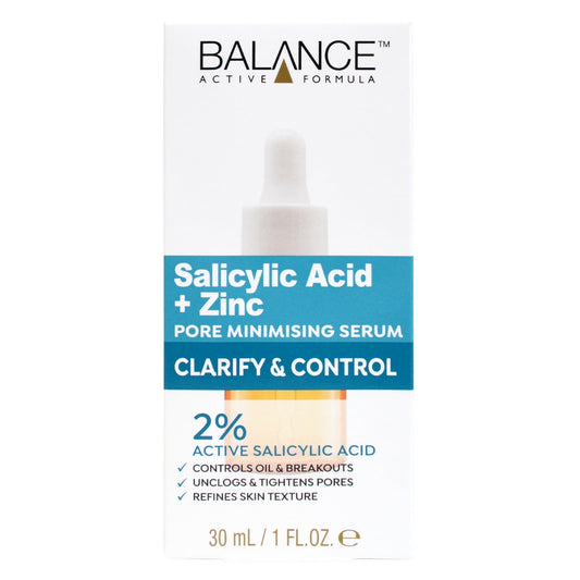 Balance Active Formula Salicylic Acid and Zinc Pore Minimising Serum - Lightweight, Oil-Free, Reduces Blemishes, Pores & Blackheads, Clarifies Skin, 2% Salicylic Acid, Zinc - 30ml