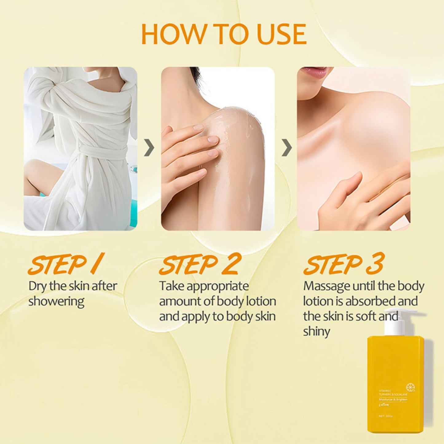 Trendyfave Vitamin C & Turmeric Body Lotion, Large-capacity Body Moisturiser With Vitamin C, Turmeric And Squalane, Remove Dark Spots, Moisturizing Body Lotion for Dry Skin, Body Skin Care Smooth Skin, 300g