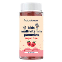 NaturallyMum Kids Multivitamin Gummies | for Children | Vegan Friendly | 30 Chewable Gummies | with Vitamins A, D, E, B6, B12, C | Sugar Free | Strawberry Flavour | 30-Day Supply