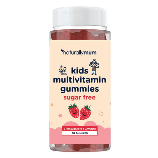 NaturallyMum Kids Multivitamin Gummies | for Children | Vegan Friendly | 30 Chewable Gummies | with Vitamins A, D, E, B6, B12, C | Sugar Free | Strawberry Flavour | 30-Day Supply