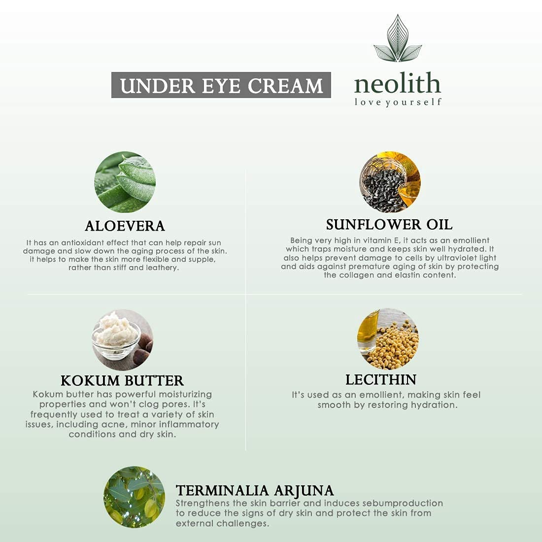 Neolith Under Eye Cream for Dark Circle, Anti Fatigue, Reduces Puffiness, Reduce Wrinkles and Fine lines, with Aloe vera & Kokum Butter | Eco certified Organic & Natural ingredients