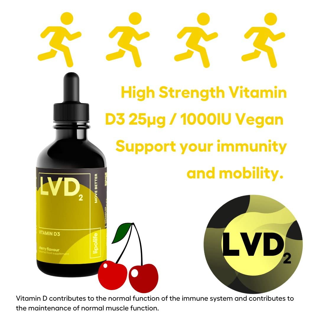 Lipolife liposomal Vegan Vitamin D3 Supplement | Highly absorbable Plant sourced D3 | Manufactured in UK to cGMP Standards | lipolife | 60 Servings. 1000IU. LVD2.