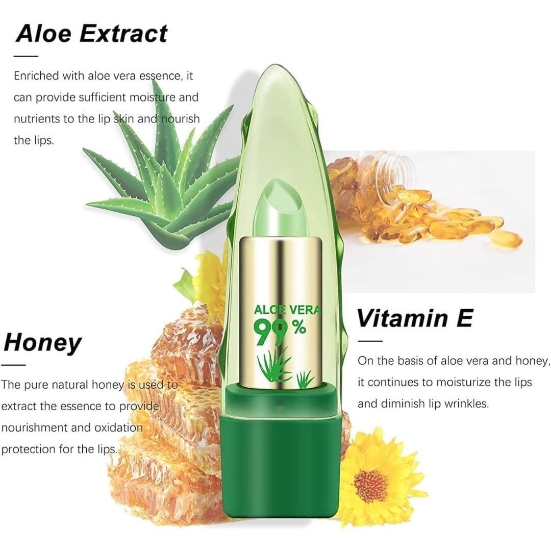 Generic Aloe Vera Lipstick, Aloe Vera Lip Balm, Moisturizing Crystal Jelly Lipsticks, Organic Color Change Lipstick, Long Lasting Nutritious Lip Balm, Magic Temperature Lip Gloss for All Ages (3)