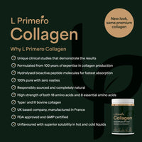 L Primero Collagen Peptides Powder 400g, Hydrolysed Unflavoured, Grass-Fed Bovine Bioactive Protein, Highly absorbable 18 Amino Acids, Keto