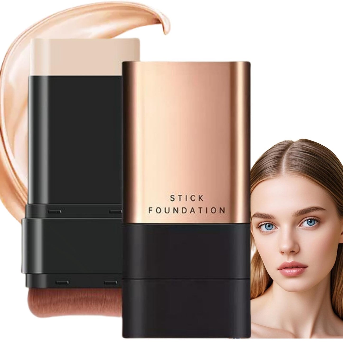 Xinyig 2 in 1- Luxury Anti-Wrinkle Foundation Stick,Double-Head Flawlesss Eraser Foundation Stick with Brush,S/tick Found/ation Makeup,Balance & Even Complexion,Multi-Use Full Coverage(Brilliant White, 01)