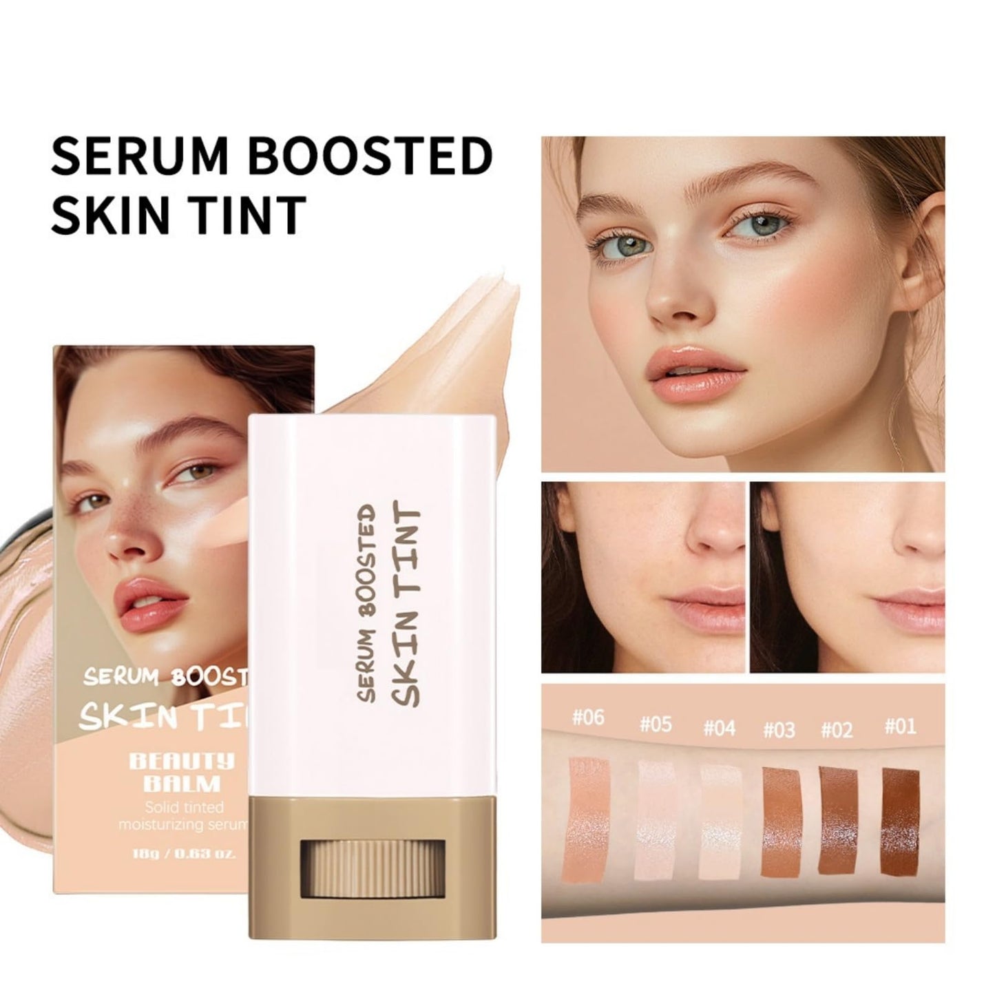 Beauty Balm Serum Boosted Skin Tint,Balm Foundation,Serum-Boosted Beauty B/alm Foundation Stick,F/oundation Stick,Makeup F/oundation S/tick for Women,Tinted Moisturizer Fo/undation S/tick,#05